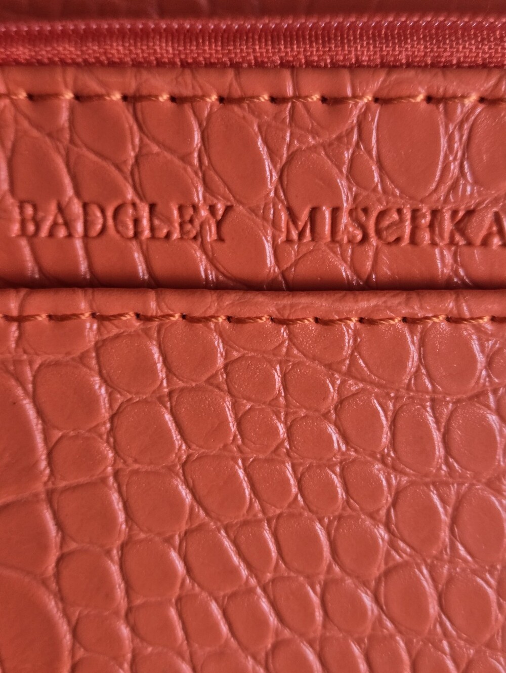 Badley Mischika Genuine Croc-Embossed Orange Wallet Clutch Nwt - Picture 6 of 9